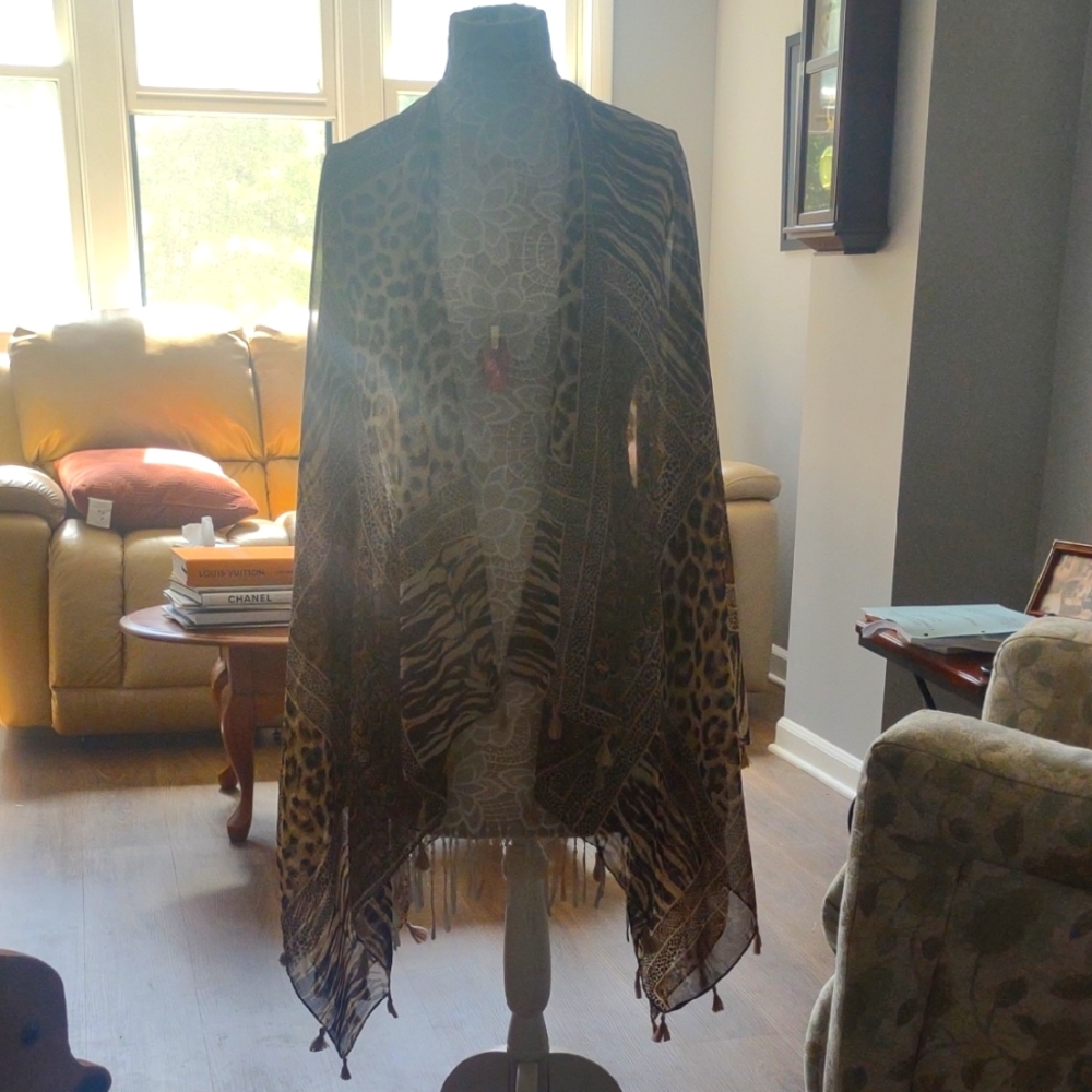 Animal Print Sheer Shawl